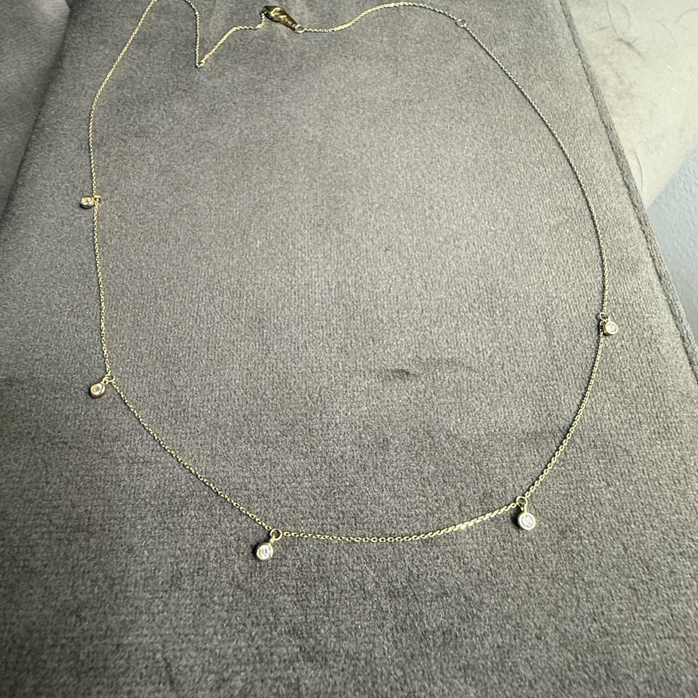 Elegant 14k Gold Necklace with clear stone Accents solid gold